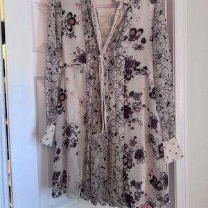 See By Chloe Cream, Pink, Plum and Black Patterned Dress